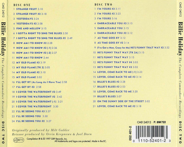 Billie Holiday : The Complete Commodore Recordings (2xCD, Comp, RM)
