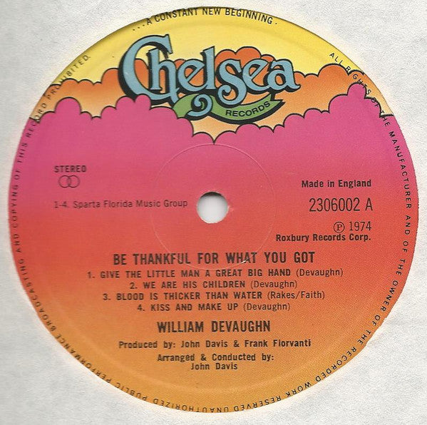 William DeVaughn : Be Thankful For What You Got (LP, Album)