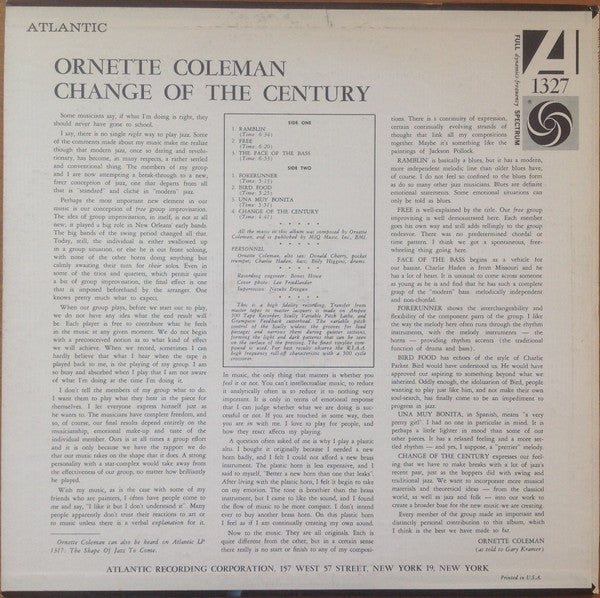 Ornette Coleman : Change Of The Century (LP, Album, Mono)