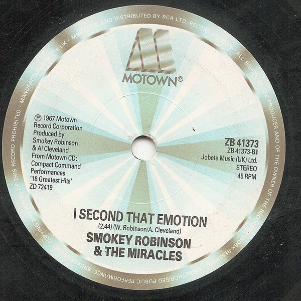Smokey Robinson & The Miracles* : The Tracks Of My Tears / I Second That Emotion (7", Single)