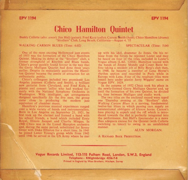 The Chico Hamilton Quintet : Pacific Jazz EP (7", EP)