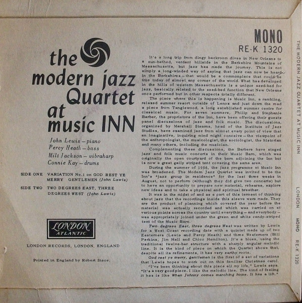 The Modern Jazz Quartet : The Modern Jazz Quartet At Music Inn (7", EP, Mono)