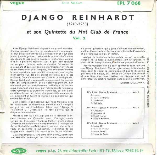 Django Reinhardt Et Son Quintette Du Hot Club De France : Vol. 3 (7", EP, RE)