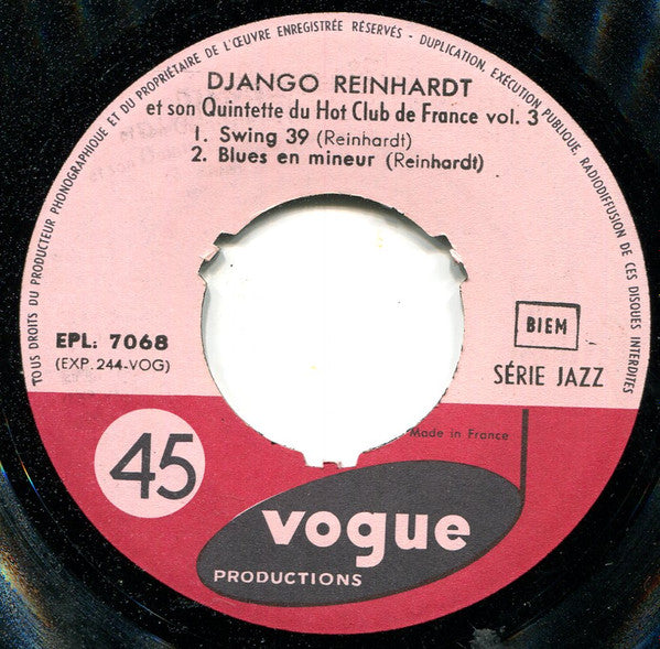 Django Reinhardt Et Son Quintette Du Hot Club De France : Vol. 3 (7", EP, RE)