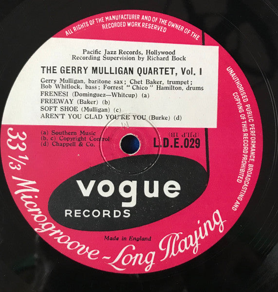 Gerry Mulligan Quartet : Volume 1 (10", RP)