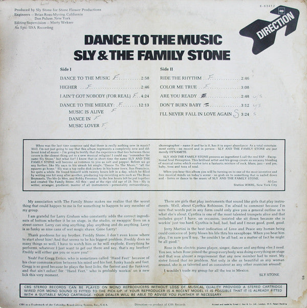 Sly & The Family Stone : Dance To The Music (LP, Album, Mono)