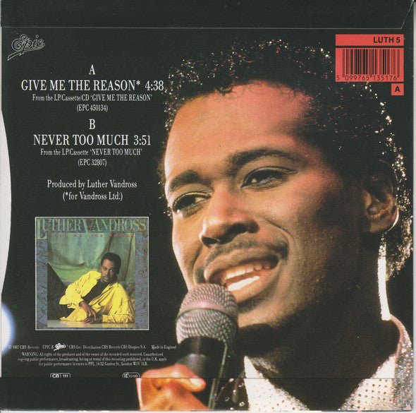 Luther Vandross : Give Me The Reason / Never Too Much (7", Single)
