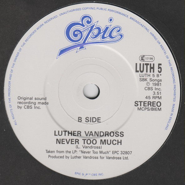 Luther Vandross : Give Me The Reason / Never Too Much (7", Single)