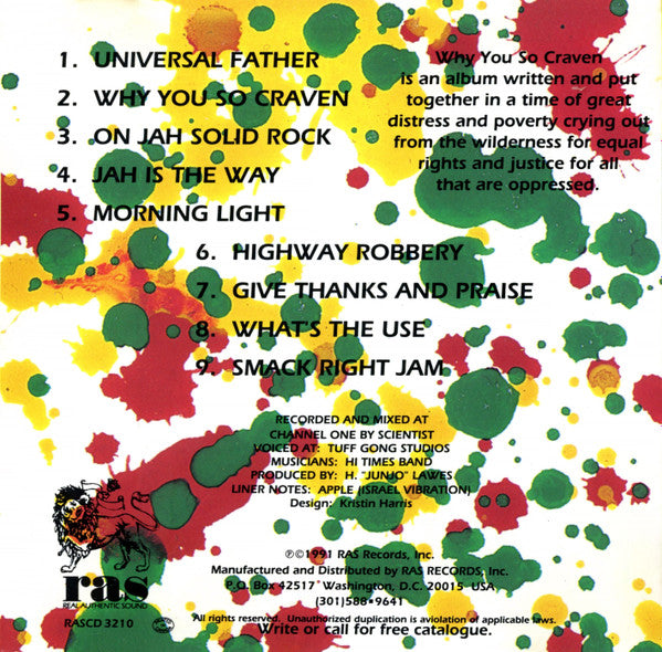 Israel Vibration : Why You So Craven (CD, Album)