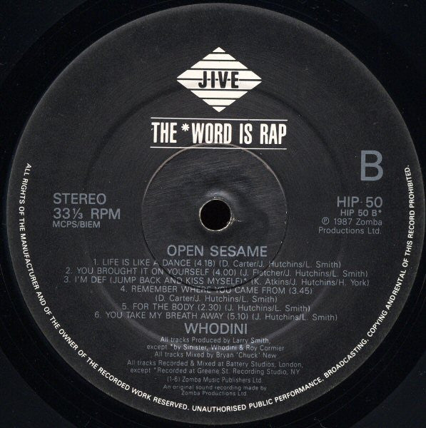 Whodini : Open Sesame (LP, Album)
