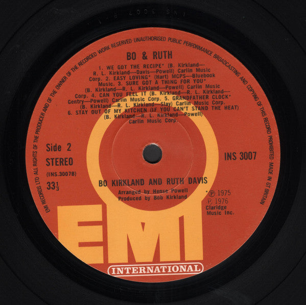 Bo Kirkland & Ruth Davis : Bo & Ruth (LP, Album)
