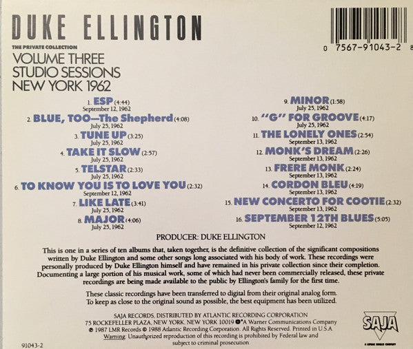 Duke Ellington : The Private Collection: Volume Three, Studio Sessions, New York 1962 (CD, RE)