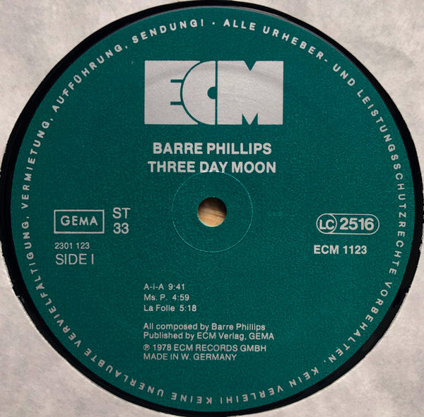 Barre Phillips : Three Day Moon (LP, Album)