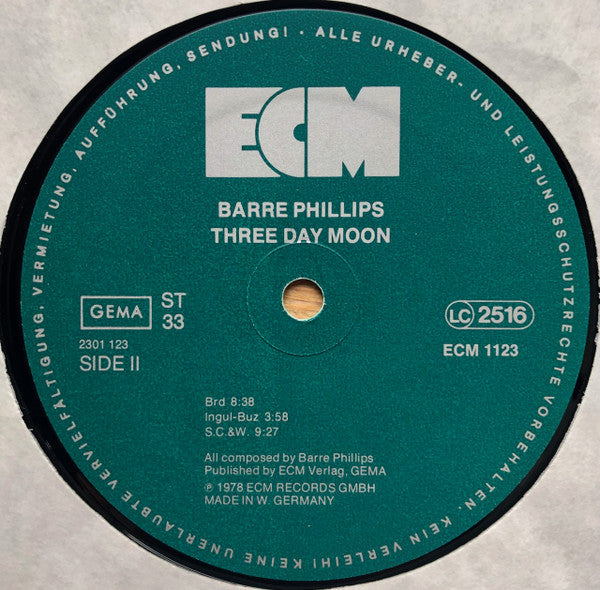 Barre Phillips : Three Day Moon (LP, Album)