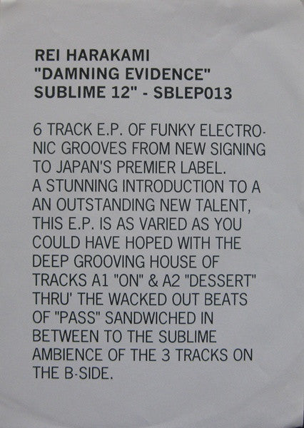 Rei Harakami : Damning Evidence EP (12", EP, W/Lbl)