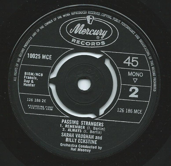 Billy Eckstine & Sarah Vaughan : Passing Strangers (7", EP, Mono)