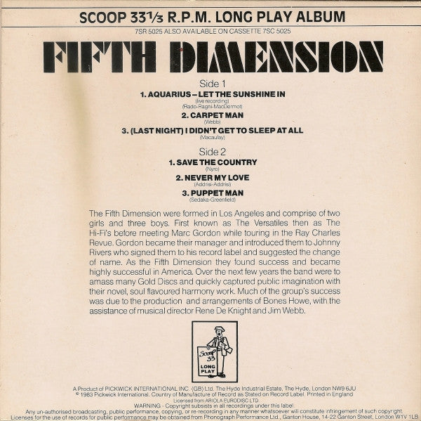 Fifth Dimension* : Fifth Dimension (7", Album, Comp)