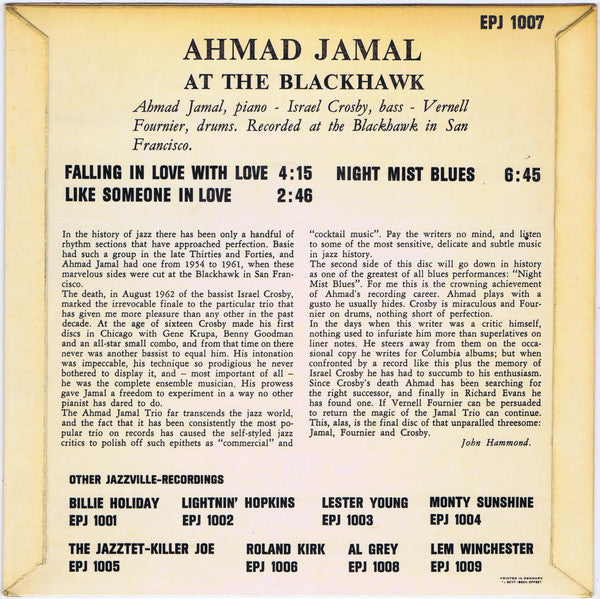 Ahmad Jamal : At The Blackhawk (7", EP, Sol)