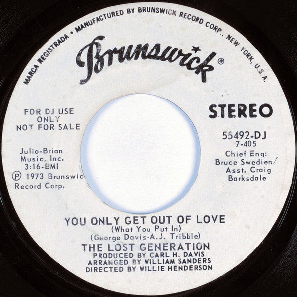 The Lost Generation : Pretty Little Angel Eyes / You Only Get Out Of Love (What You Put In) (7", Promo)