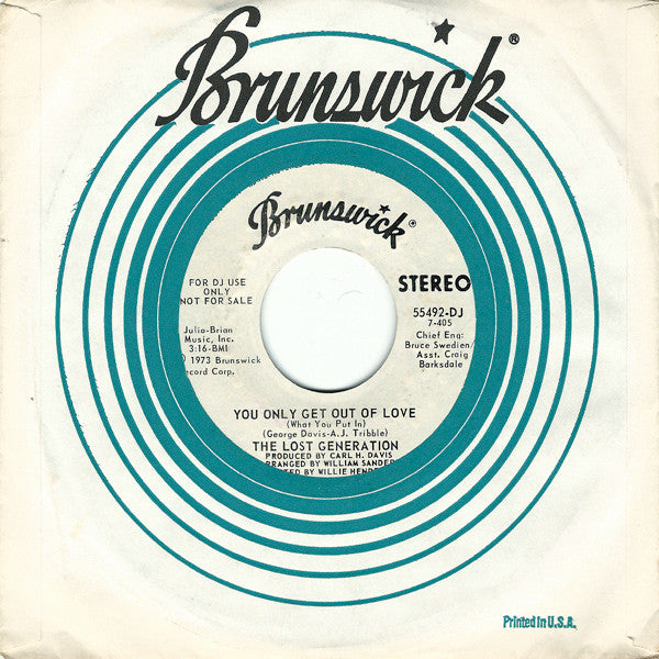 The Lost Generation : Pretty Little Angel Eyes / You Only Get Out Of Love (What You Put In) (7", Promo)