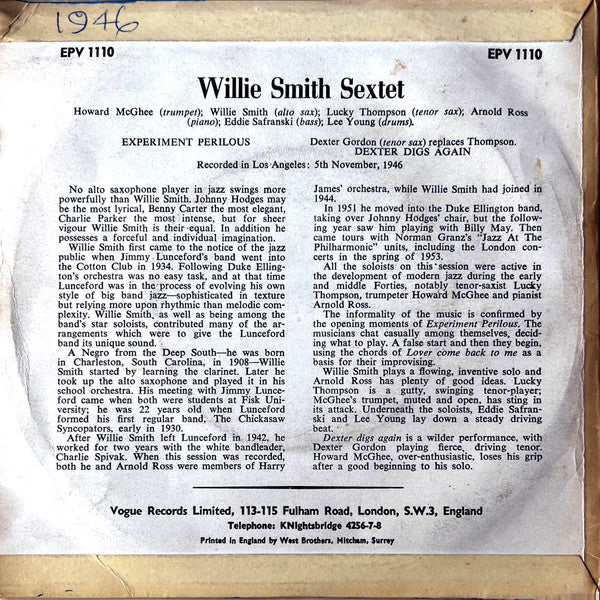 Willie Smith Sextet : After Hours (7", Single)