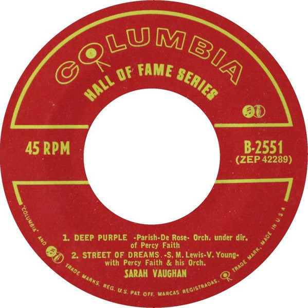 Sarah Vaughan : Deep Purple (7", EP, Styrene)