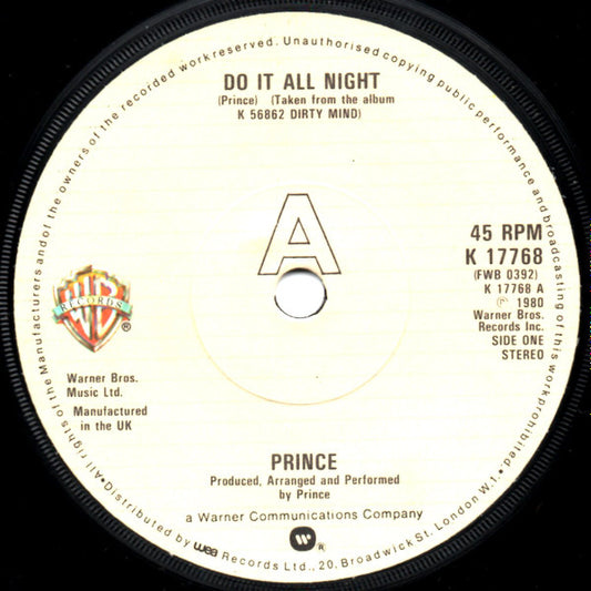 Prince : Do It All Night (7", Single)