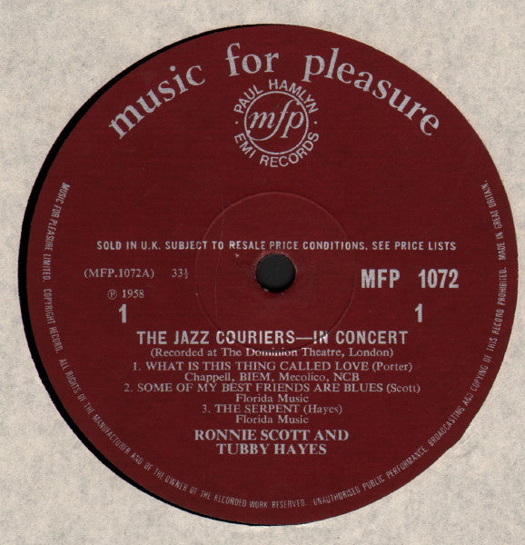 The Jazz Couriers With Ronnie Scott And Tubby Hayes : In Concert (LP, Album, Mono, RE)