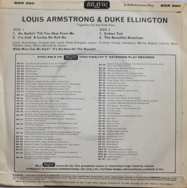 Louis Armstrong And Duke Ellington : Recording Together For The First Time (7", EP)