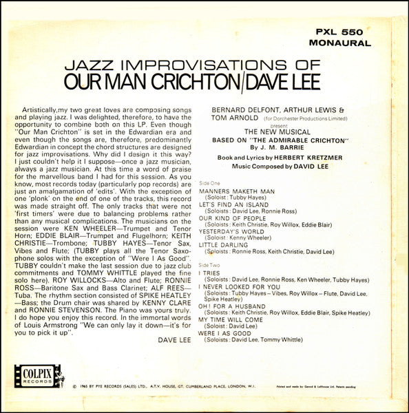 Dave Lee (7) : Jazz Improvisations Of Our Man Crichton (LP, Mon)