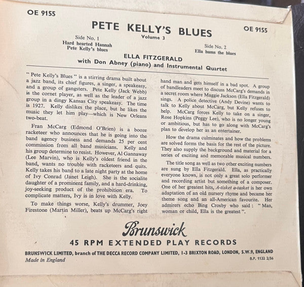 Ella Fitzgerald : Pete Kelly's Blues (Volume 3) (7", EP)
