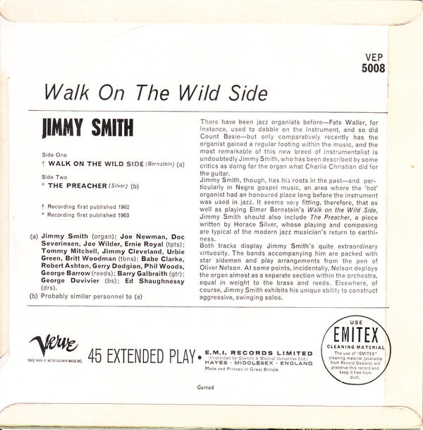 Jimmy Smith : Plays "Walk On The Wild Side" And "The Preacher" (7", EP)