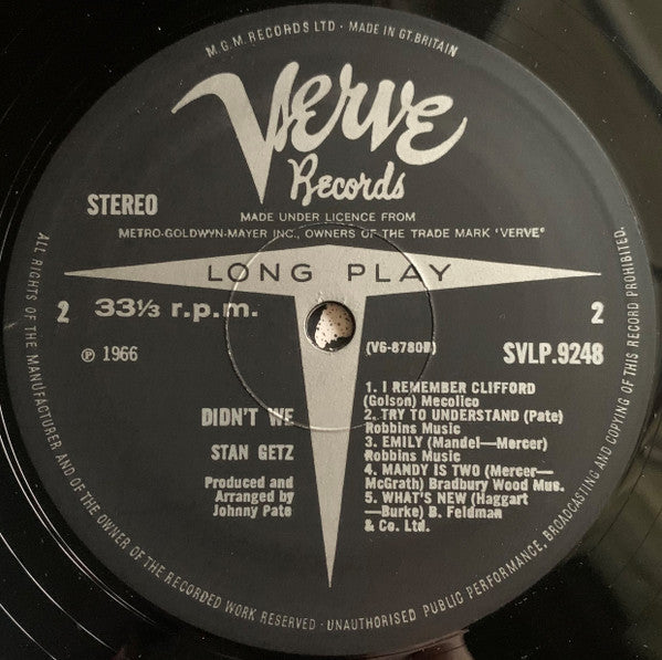 Stan Getz : Didn't We (LP, Album)