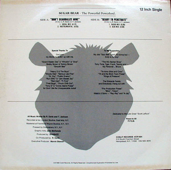 Sugar Bear : Don't Scandalize Mine / Ready To Penetrate (12", Single)