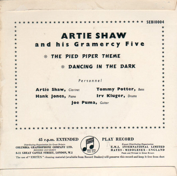 Artie Shaw And His Gramercy Five : The Pied Piper Theme / Dancing In The Dark (7", EP)