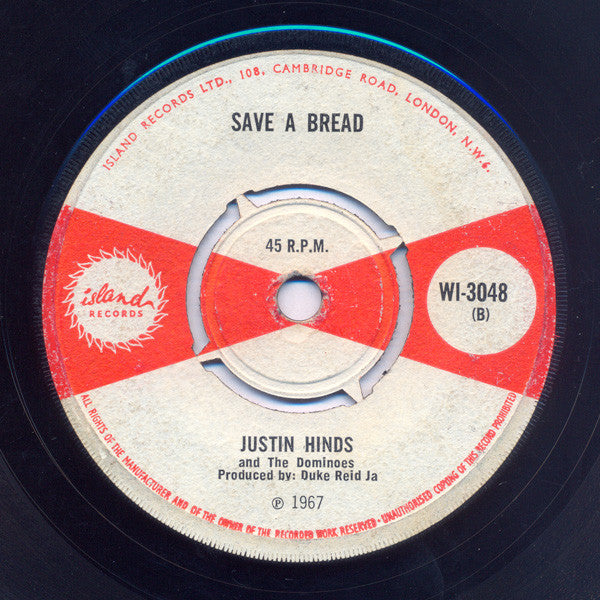 Justin Hinds & The Dominoes : On A Saturday Night / Save A Bread (7", Single)