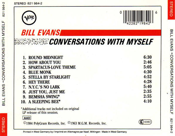 Bill Evans : Conversations With Myself (CD, Album, RE)