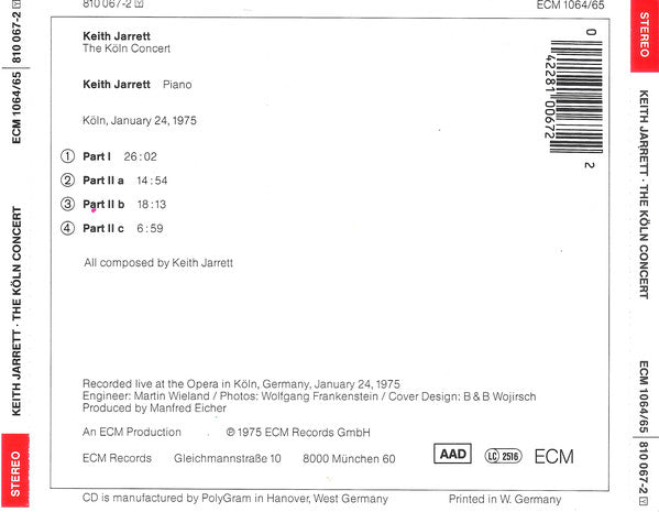 Keith Jarrett : The Köln Concert (CD, Album, RE)