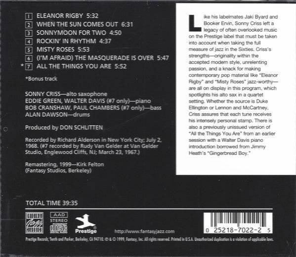 Sonny Criss : Rockin' In Rhythm (CD, Album, RE, RM)