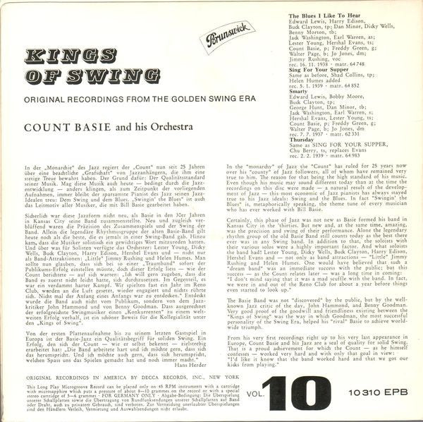 Count Basie And His Orchestra* : Kings Of Swing Vol. 10 (7", EP)