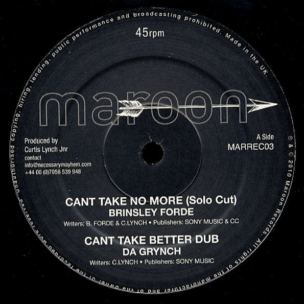 Brinsley Forde / Blackout Ja : Can't Take No More (12")