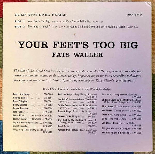 Fats Waller : Your Feets Too Big (7", EP)