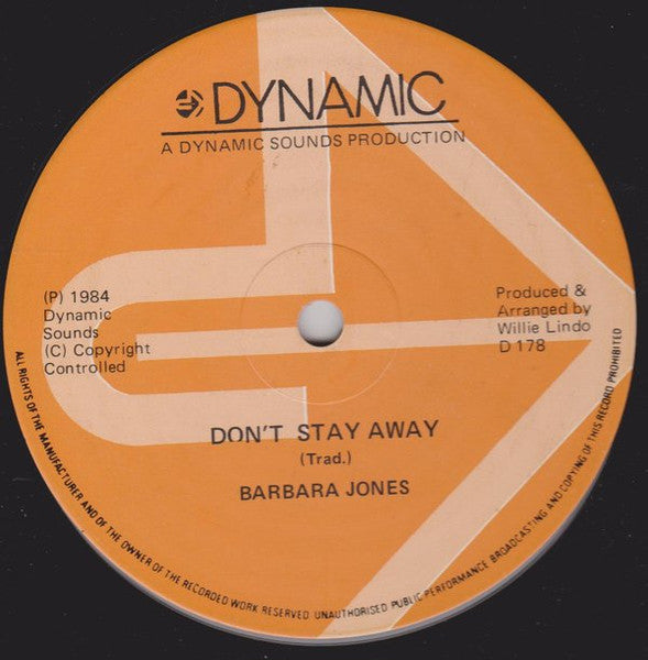 Barbara Jones : I Never Will Marry / Don't Stay Away (12", Single)