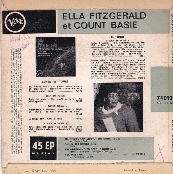 Ella Fitzgerald Et Count Basie : On The Sunny Side Of The Street (7", EP)