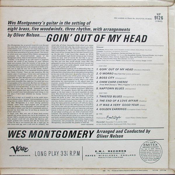 Wes Montgomery : Goin' Out Of My Head (LP, Album, Mono)