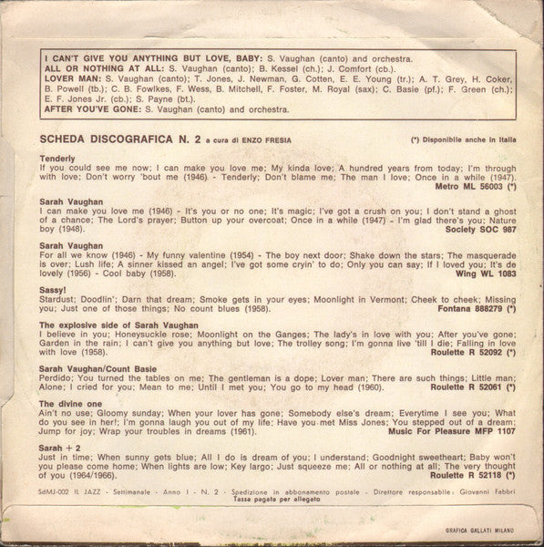 Sarah Vaughan : Sarah Vaughan (7", EP)