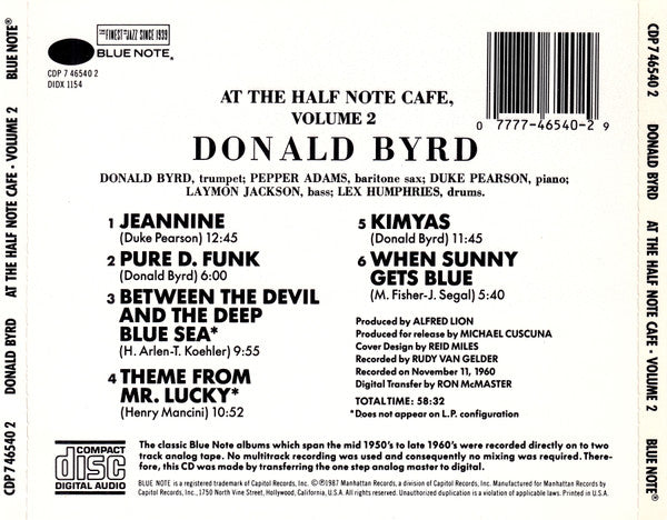 Donald Byrd : At The Half Note Cafe • Volume 2 (CD, Album, RE)