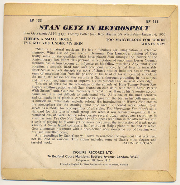 Stan Getz : In Retrospect (7", EP, Mic)