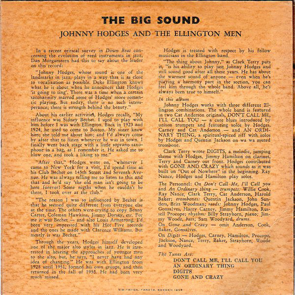 Johnny Hodges And The Ellington Men* : The Big Sound (7", EP)