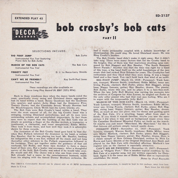 Bob Crosby And The Bob Cats : Bob Crosby's Bobcats Part 2 (7", EP)